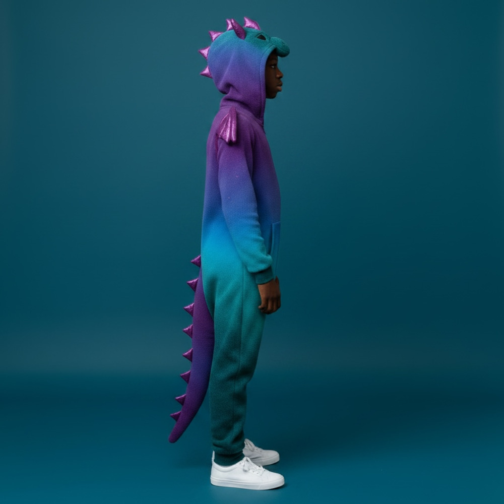 Xhilaration Blue Pink Gradient Dragon Scale Hooded Onesie Pajamas Jumpsuit